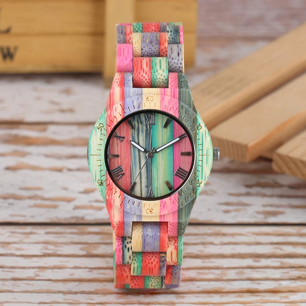 Uthai cq395 fashionable men watch colorful wood and bamboo couple’s women watch，watches for man - female