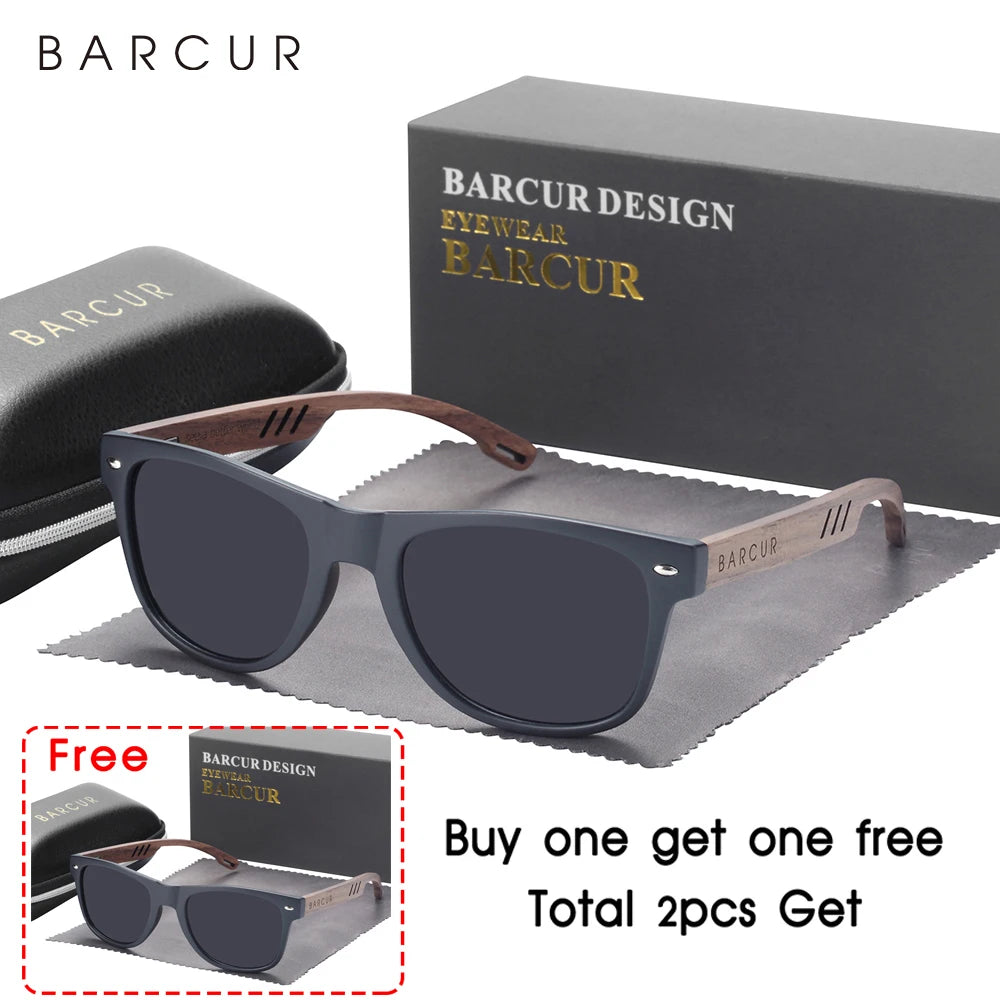 Barcur design wood sun glasses man natural walnut sunglasses women eyeglasses polarizing uv protection eyewear