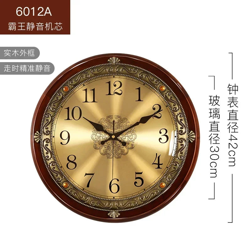 Luxury wood wall clock metal retro nordic american style gold silent clocks bedroom shabby chic living room horloge
