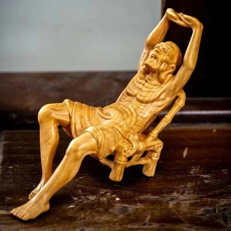 Wooden buddha statue elder rohan solid wood art carving home room office decor feng shui figure 6.28 in - 1 - religious