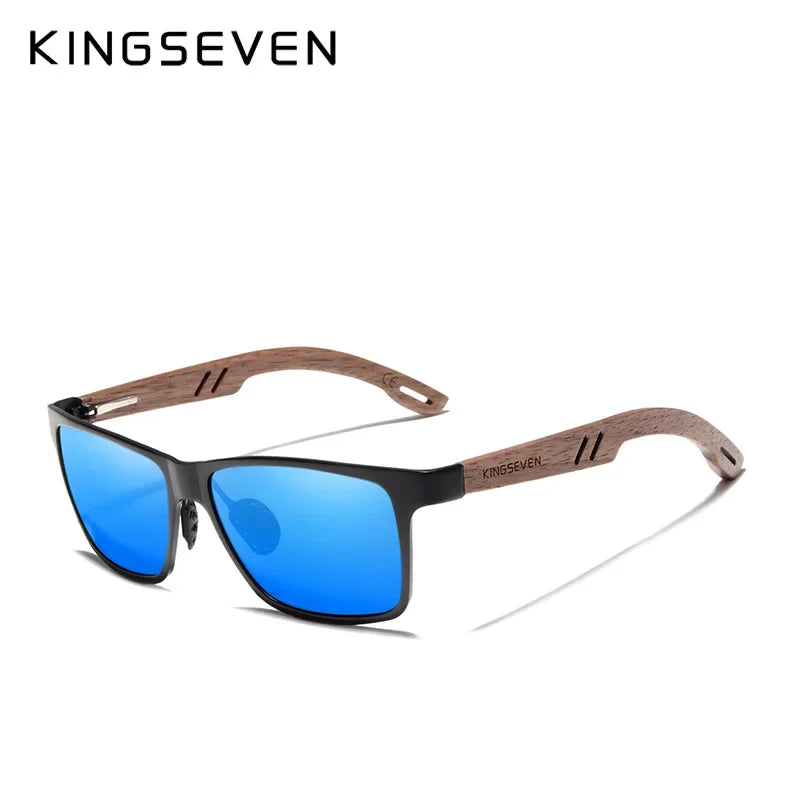 Kingseven aluminum handmade walnut wooden sunglasses men high quality polarized sun glasses for women anti-glare mirror