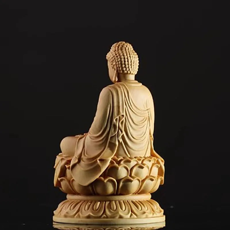 Cypress wood carving sitting statue the buddha buddha’s home furnishings automobile - light grey - religious (buddhist)