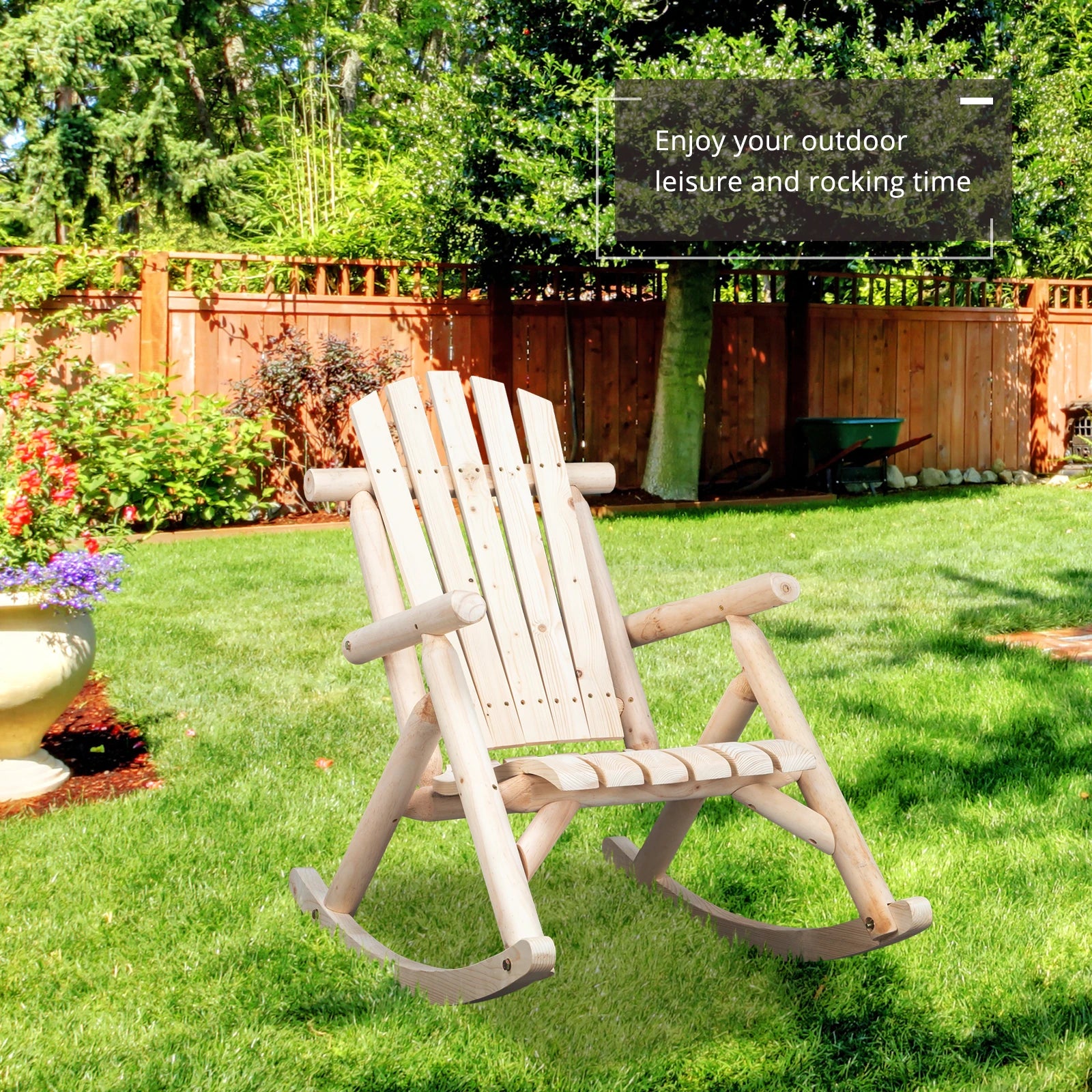 65*95*96cm outdoor courtyard fir wood rocking chair log color for home - united states / ivory