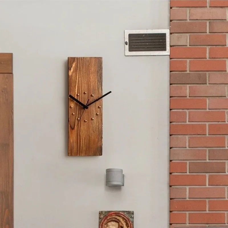 Solid wood wall clocks vintage silent clock nordic rectangle minimalist hanging living room decorative accessories