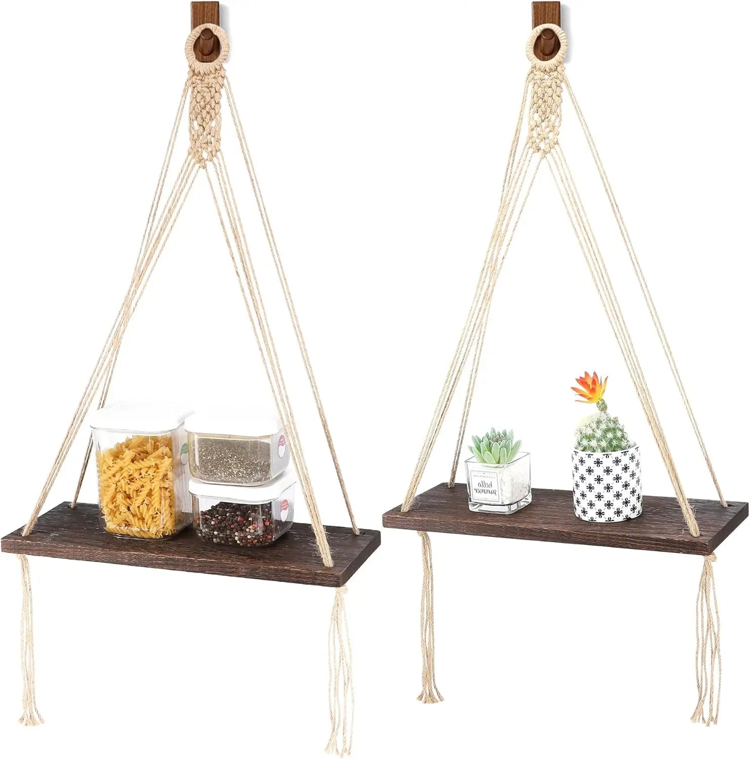 Boho macrame wall decor 2 pack wood hanging shelves storage floating shelf for room handmade plan - united states