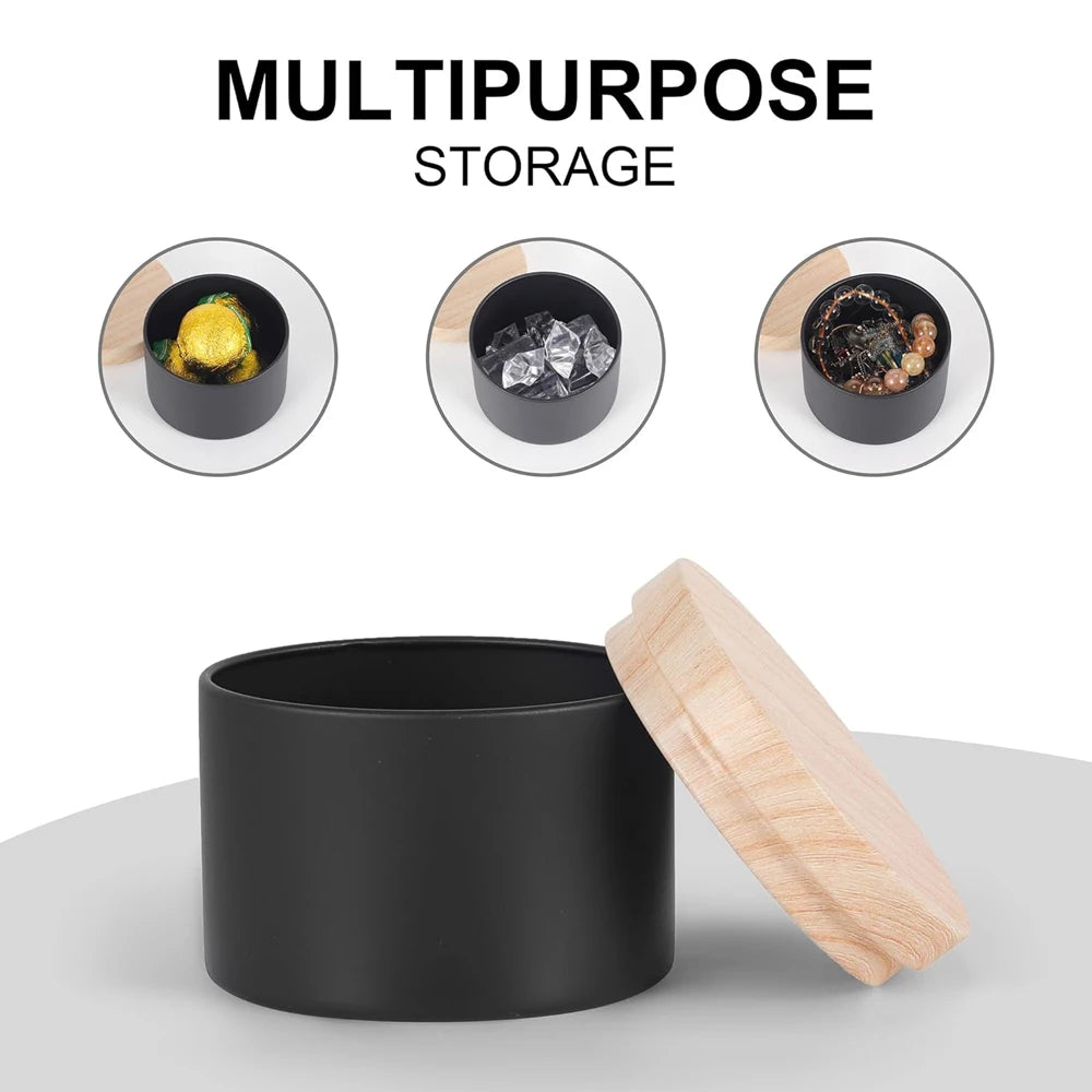 4oz candle tins - matte black bulk empty jars with wood grain lids for making storage and gift