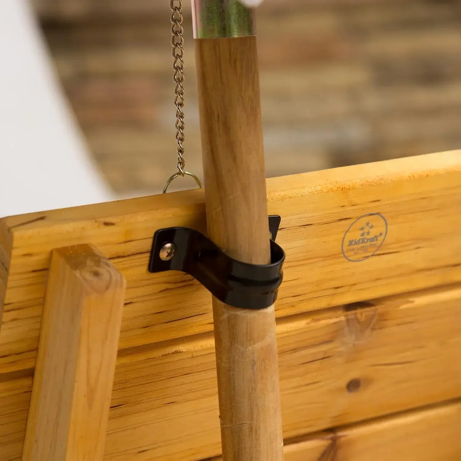 Outdoor wooden chaise lounge backyard furniture chair with umbrella and cushion for kids or pets.navy white striped