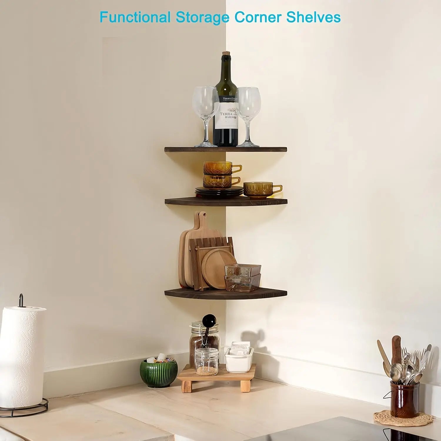 Corner wall shelves wood floating with cable raceway mount storage display for tv accessories monitor sp - united