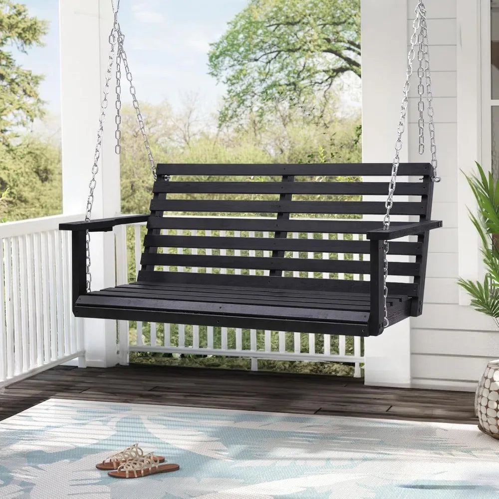 Wooden porch swing with cup holder outdoor patio bench for courtyard & garden upgraded 4 ft heavy duty 880 lbs swi