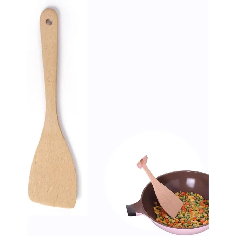Wooden spatulas for cooking 13ih uoated beech wood utensils nonscratch turner nonstick pans wok grill heatresistant