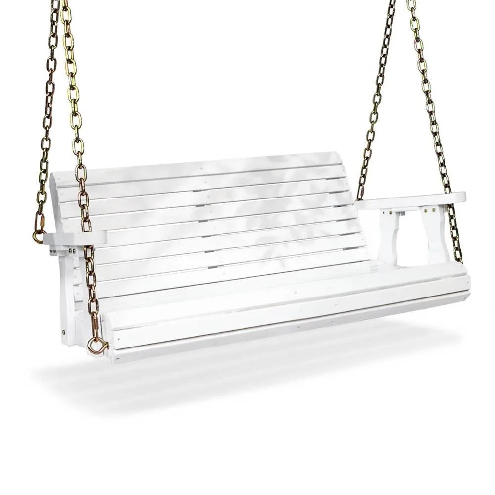 4ft heavy duty 880 lbs outdoor swing chair bench wooden porch with chains - white / united states