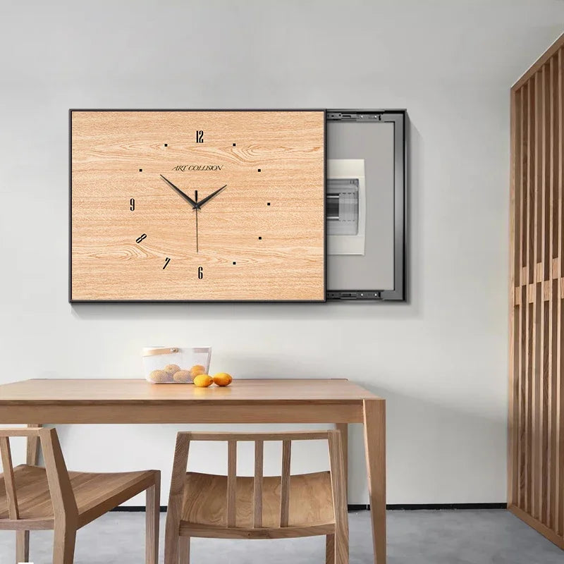 Meter box wood decorative painting with wall clock modern design large metal luxury clocks silent living room decoration