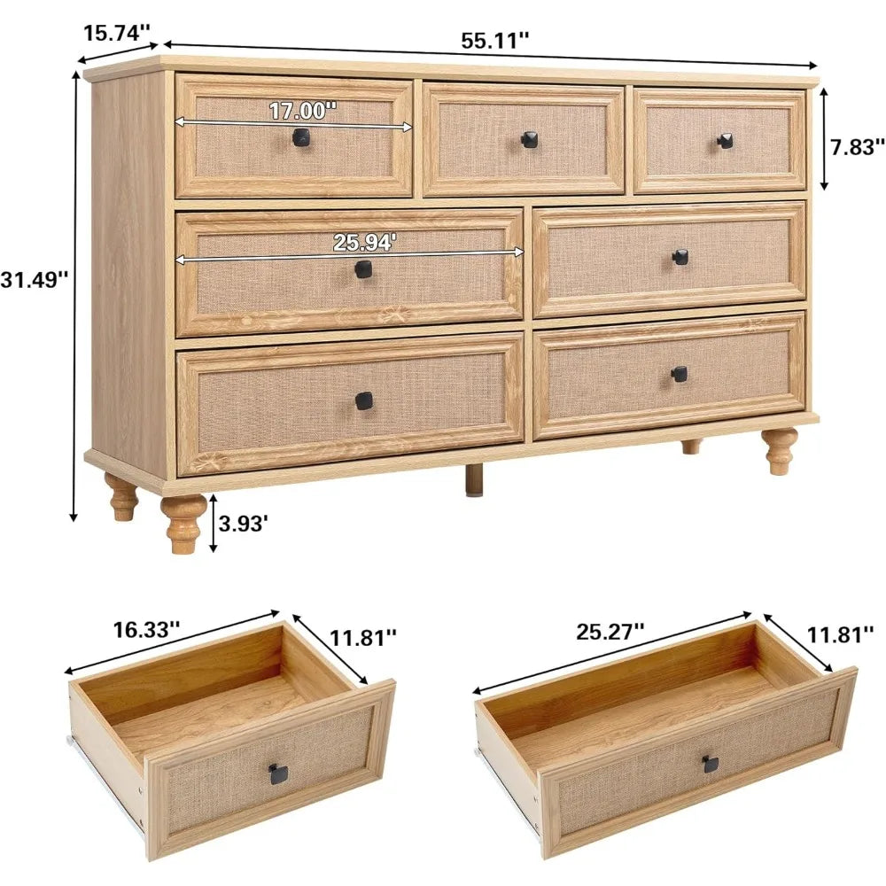 7 drawer dresser for bedroom mid century modern wide wood rustic chest of drawers wooden storage organizer dressers