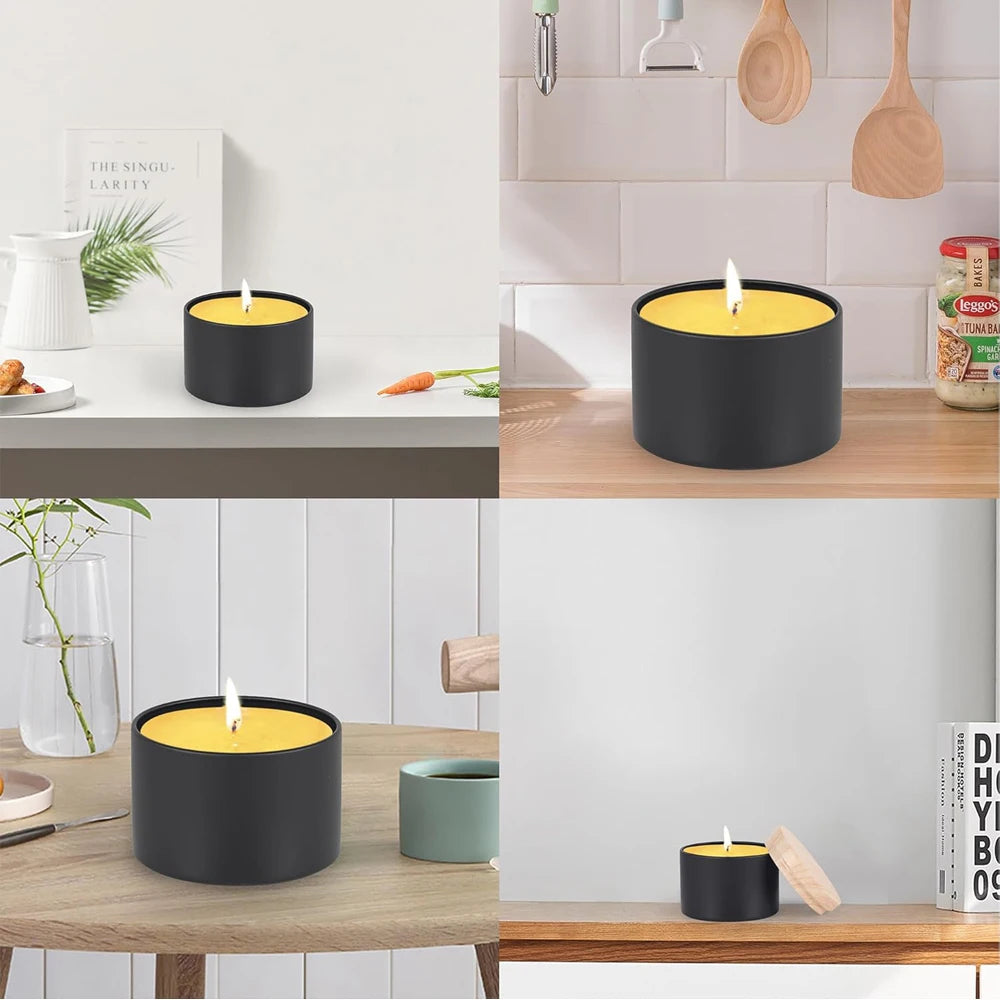 4oz candle tins - matte black bulk empty jars with wood grain lids for making storage and gift