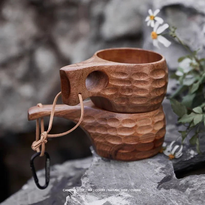 Wooden finland mug creative outdoor camping travel cup nordic style handmade milk coffee bar beer mugs