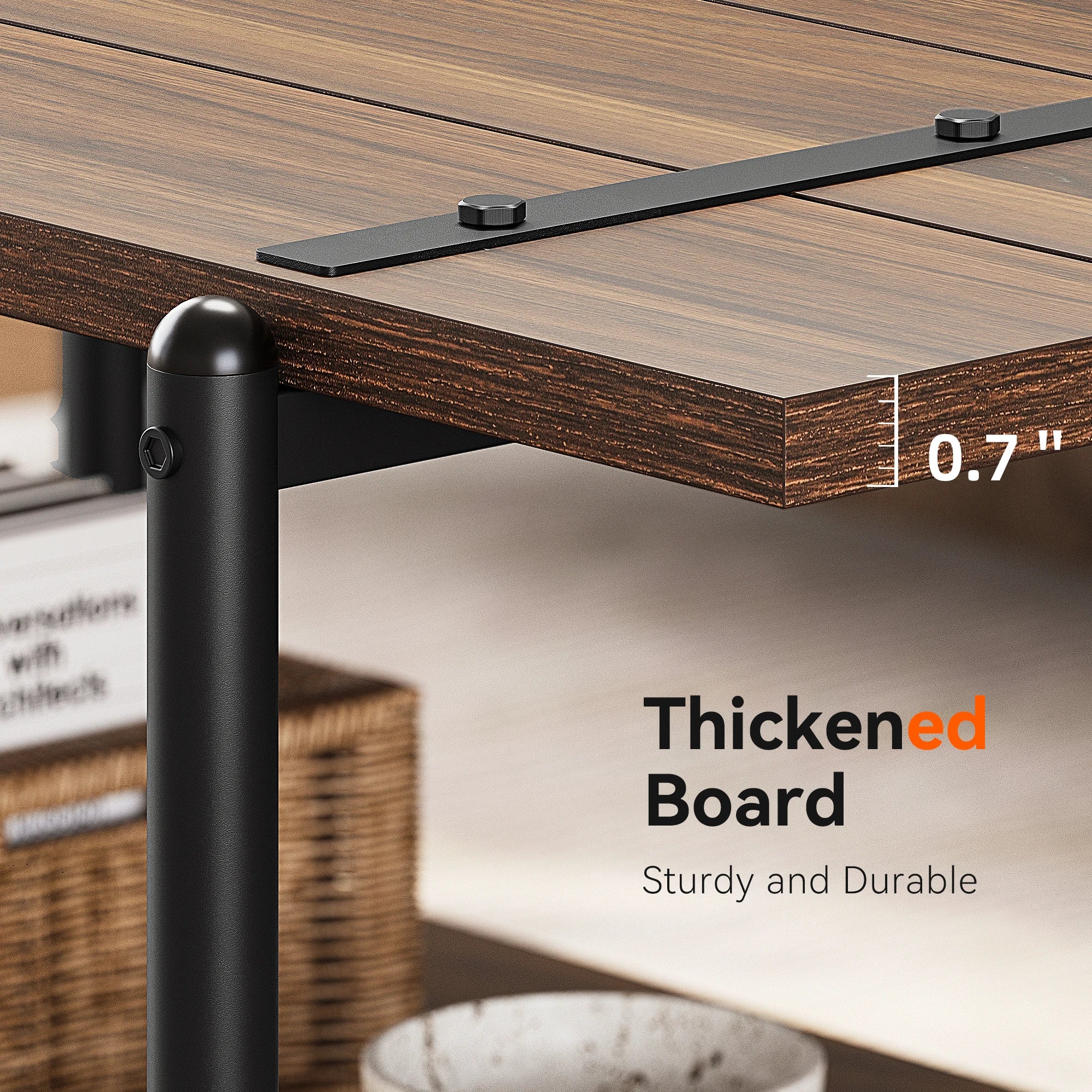 2-tier wood coffee table farmhouse with storage shelf- rustic metal rectangle center living room