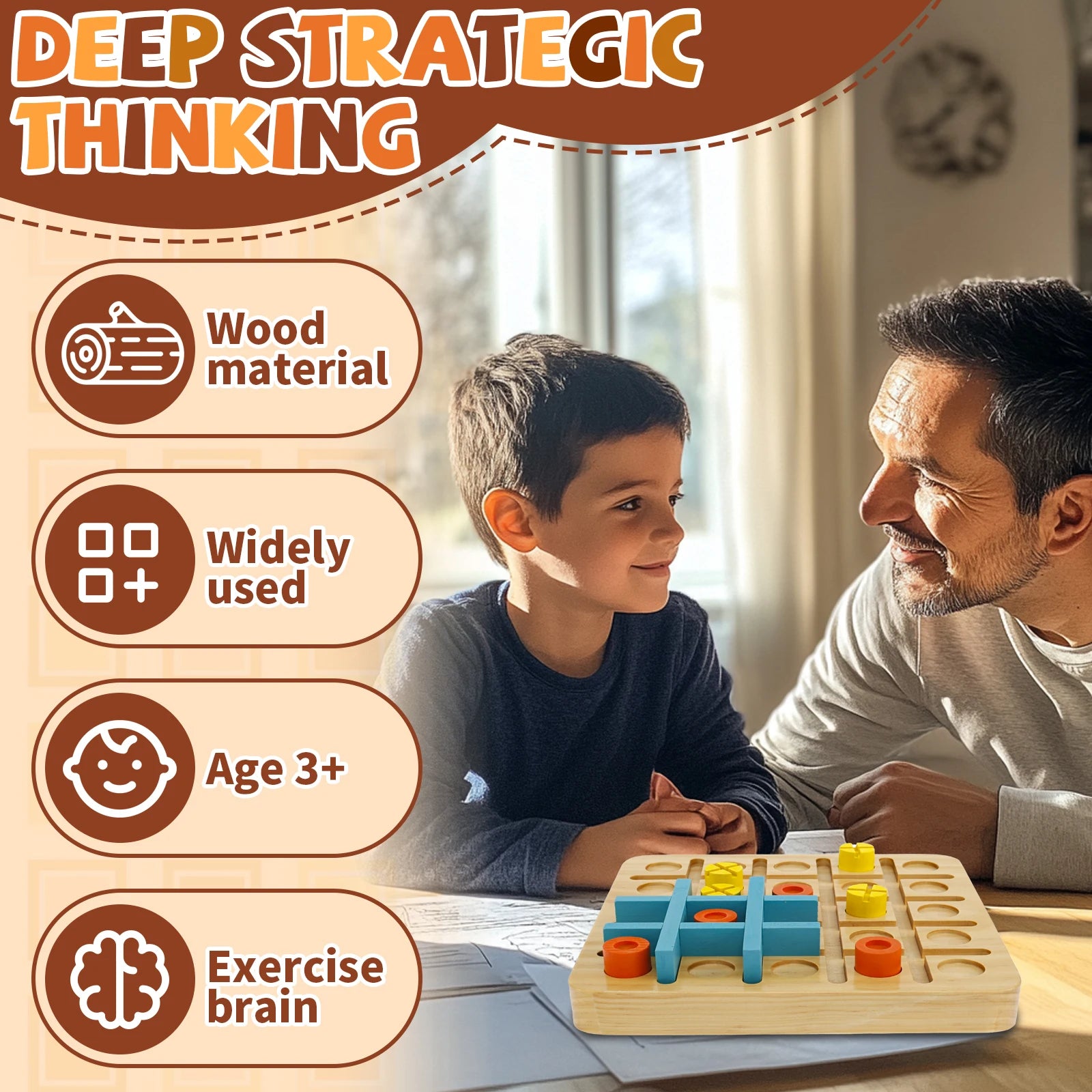 Tic-tac-two board game wooden jigsaw block puzzle strategy based montessori educational gift for kids ox chess - wood