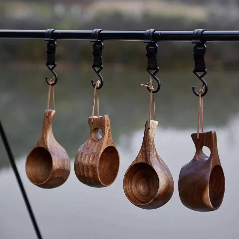 Wooden finland mug creative outdoor camping travel cup nordic style handmade milk coffee bar beer mugs