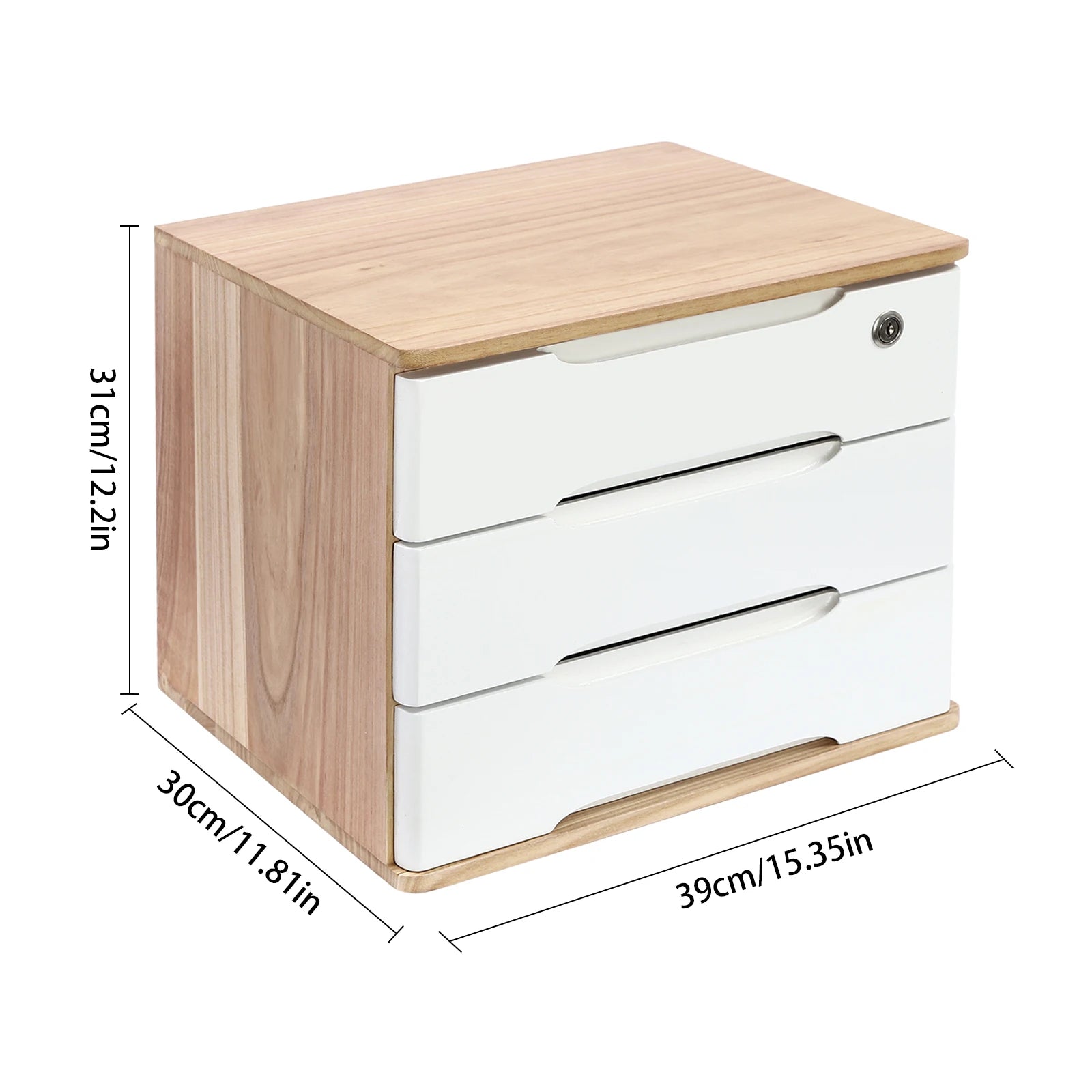 1/2/3 tier desktop storage box wooden drawer organizer with lockable drawers no assembly required - 3-tier wood-white