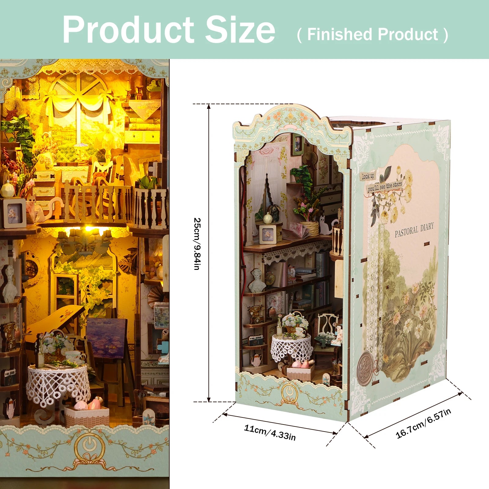 New diy book nook miniatures shelf insert dollhouse model building kit wooden bookshelf bookend home decoration year