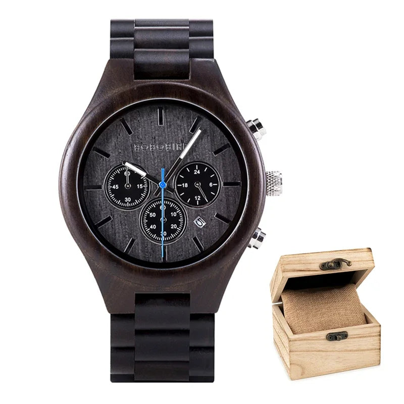 Bobo bird men’s watch 3 sub dials wooden wrist for men casual quartz watches customized dropshipping - t32-1a