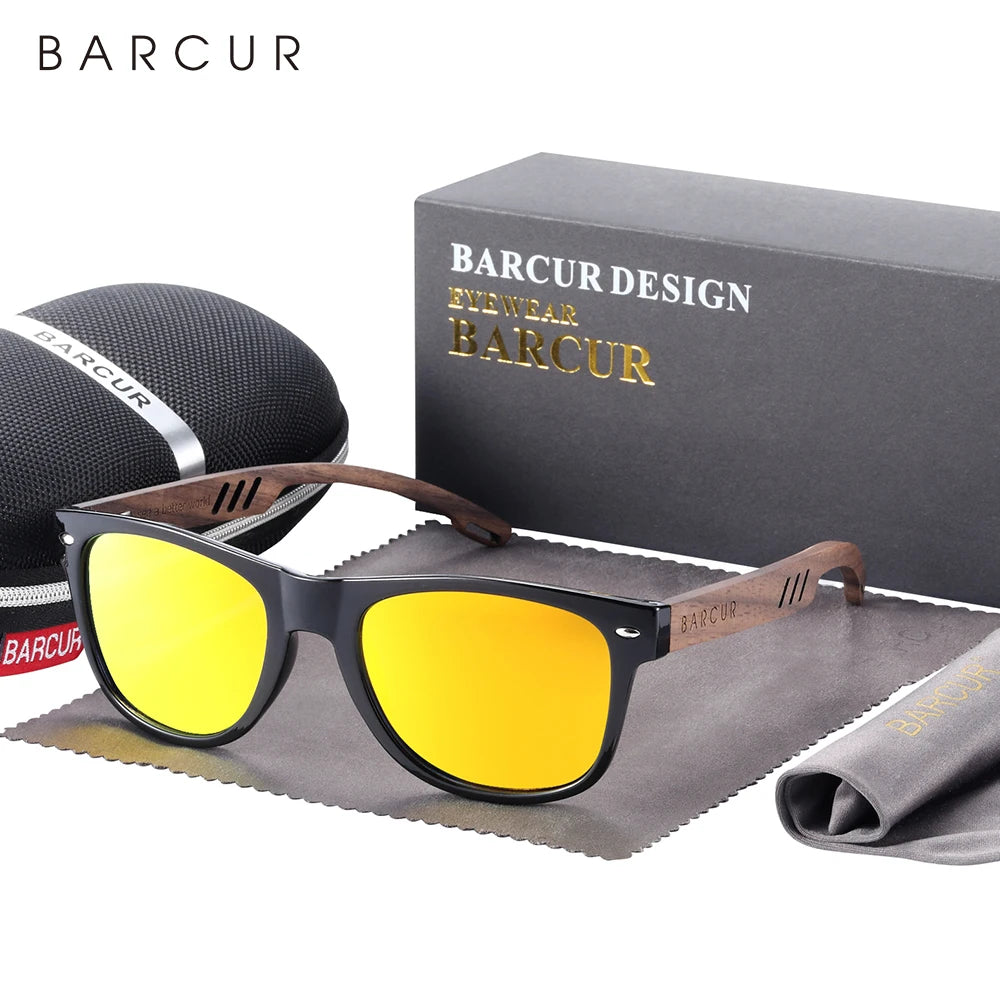 Barcur black walnut sunglasses for men wood sun glasses man eyeglasses polarizing uva&b protection eyewear eco-friendly