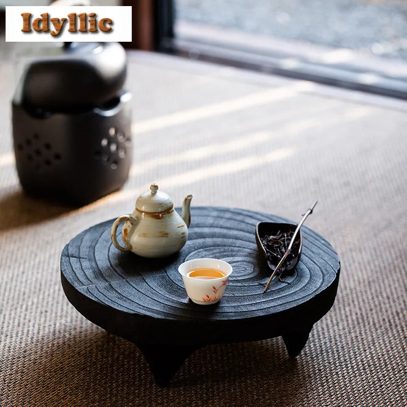 Wabi sabi style solid wood carbonized tatami tea tray dessert candy coffee storage board teapot trivets dishes