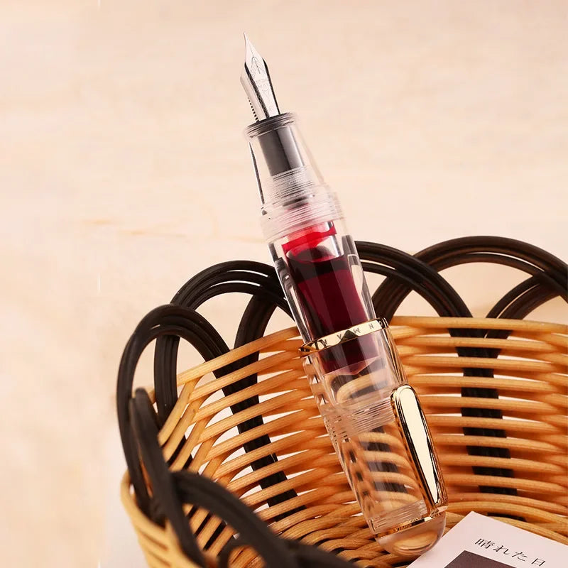 Majohn q1 mini wood/acrylic transparent pocket-size eyedropper fountain pen iridium long knife nib portable ink writing
