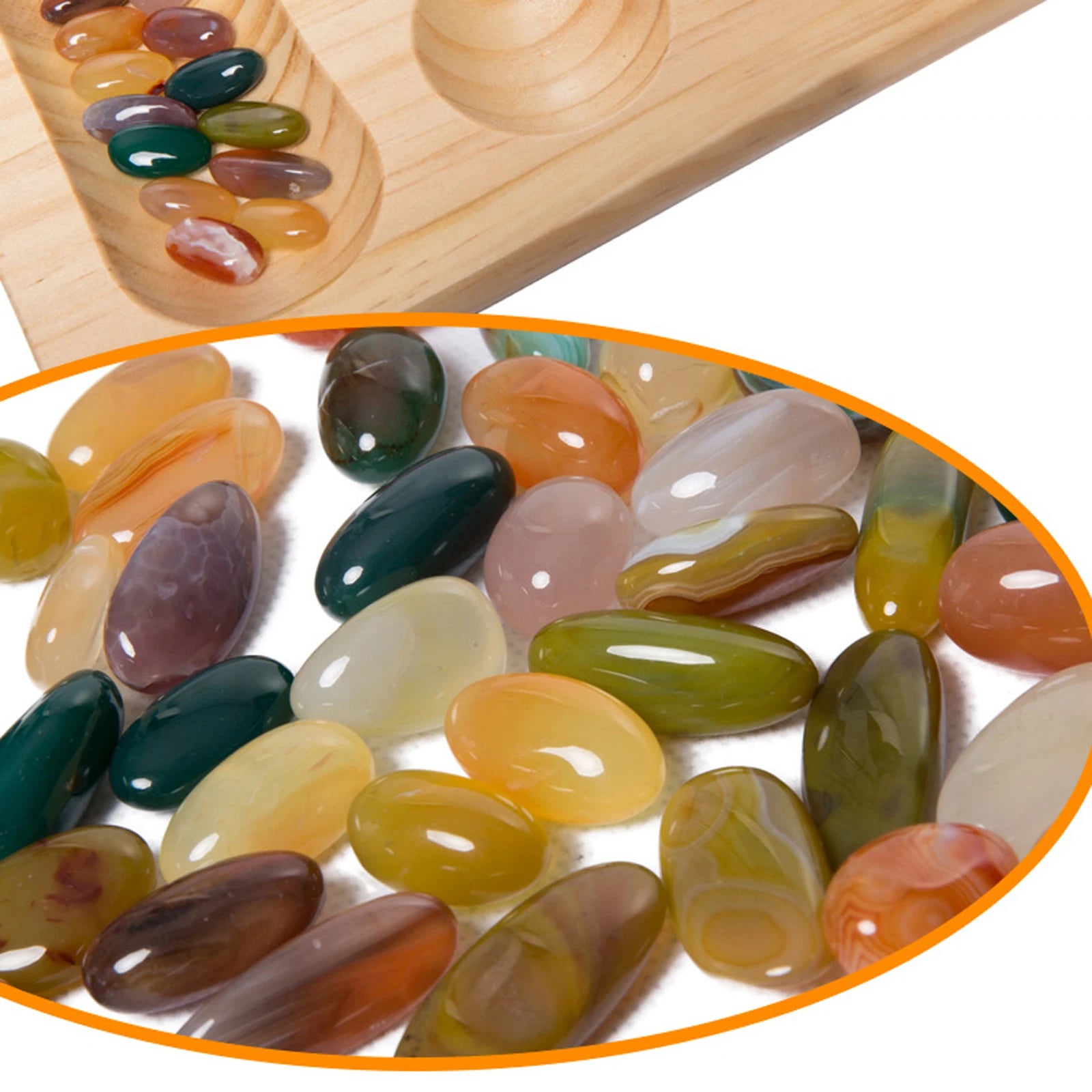 Classic mancala board game with colored stones timeless strategy for friends and family folding