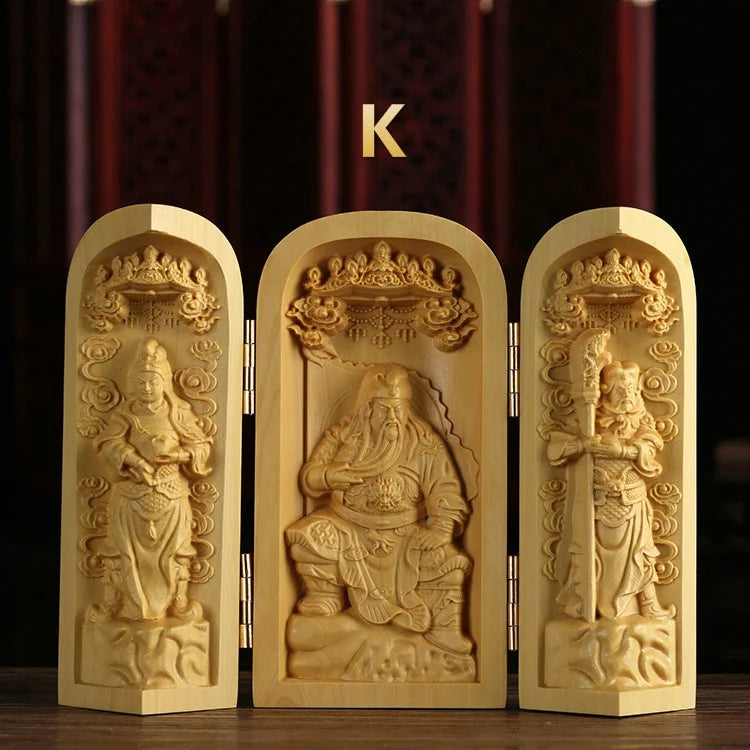 1pc exquisite boxwood carving guanyin buddha statue western sansheng wood crafts home decoration - k - religious