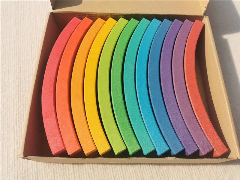 New beech wood arch stacking blocks rainbow bending wooden building timber toys set for kids creative play - big