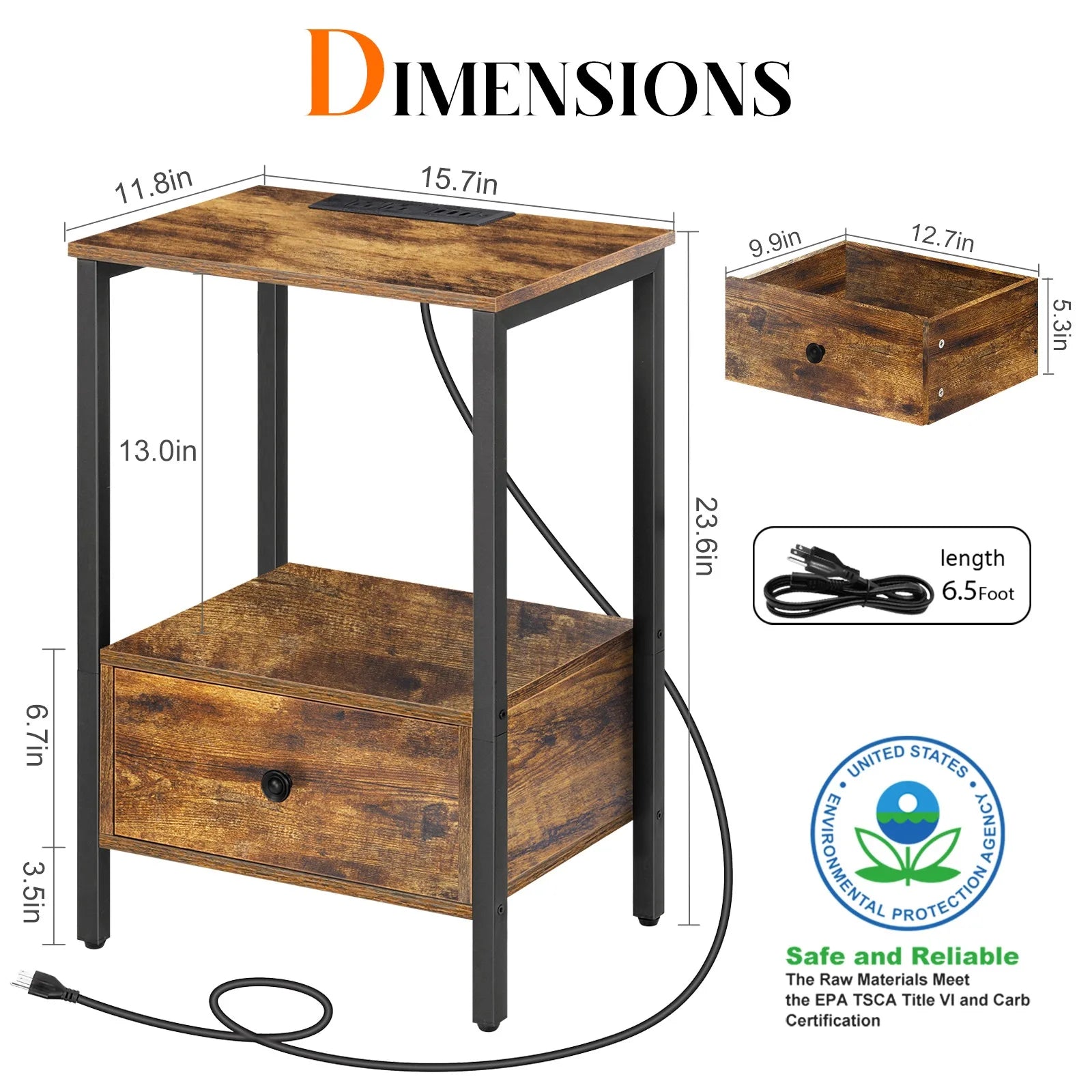 Set of 2 nightstand with usb ports & power outlets,narrow end table drawer,bedside tables for bedroom,living room