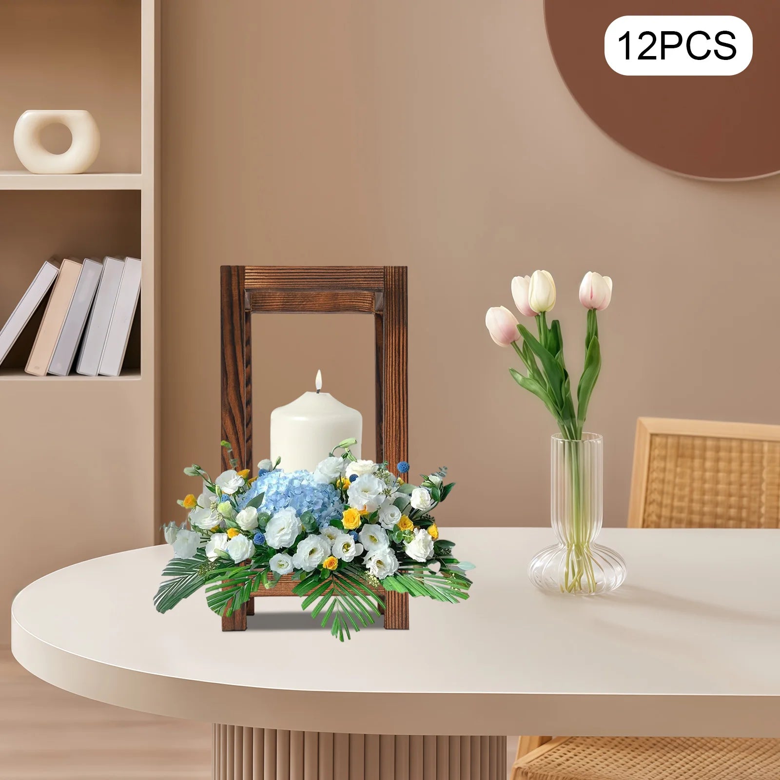 12 pcs brown wooden wedding lantern centerpiece rustic table decoration farmhouse decor candle holder - united states