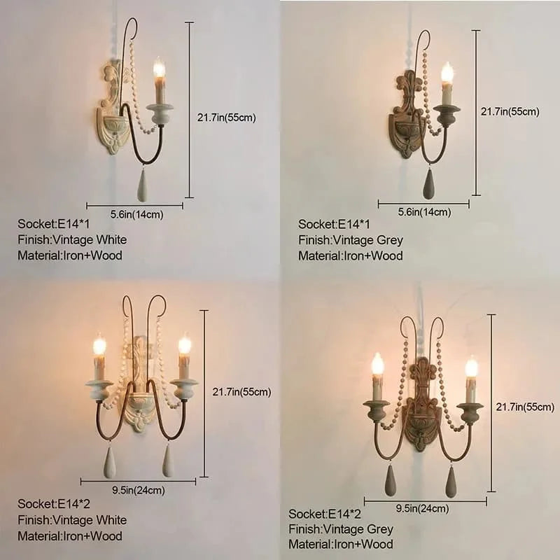 Vintage wood wall lamp for living room antique farmhouse candle sconce bedroom bedside mid century wooden lights