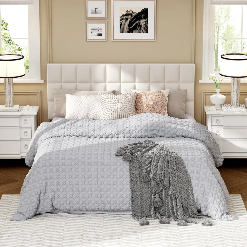 Velvet tufted king headboard with wood frame and metal legs adjustable height 42-56 inches - beige / united states