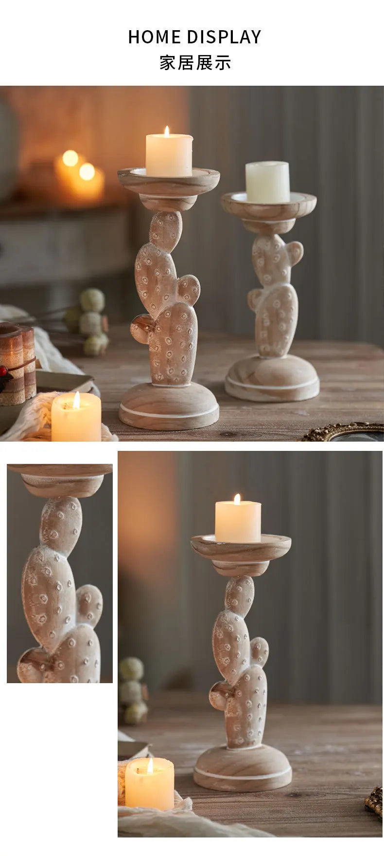 Japanese wooden candle holder solid carved cactus base nordic home decor christmas ornament creative stand gift
