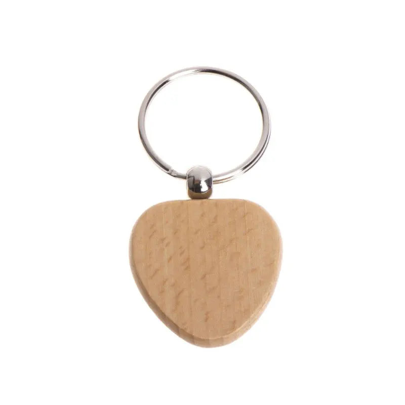 100pcs 9 styles mixed diy blank wooden keychain rectangular round heart shape wood key chain ring