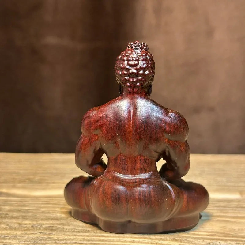 Hand-carved ebony wood muscle buddha statue - 3.1x2.8x1.6’’ / 5.5x4.7x3’’ car dashboard & home decor creative gift