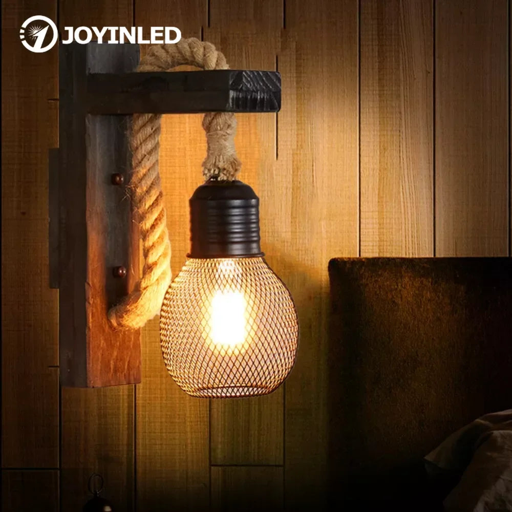 1pcs wood wall lamp vintage sconce lights fixture e27 bedside retro dining room bedroom light room decor