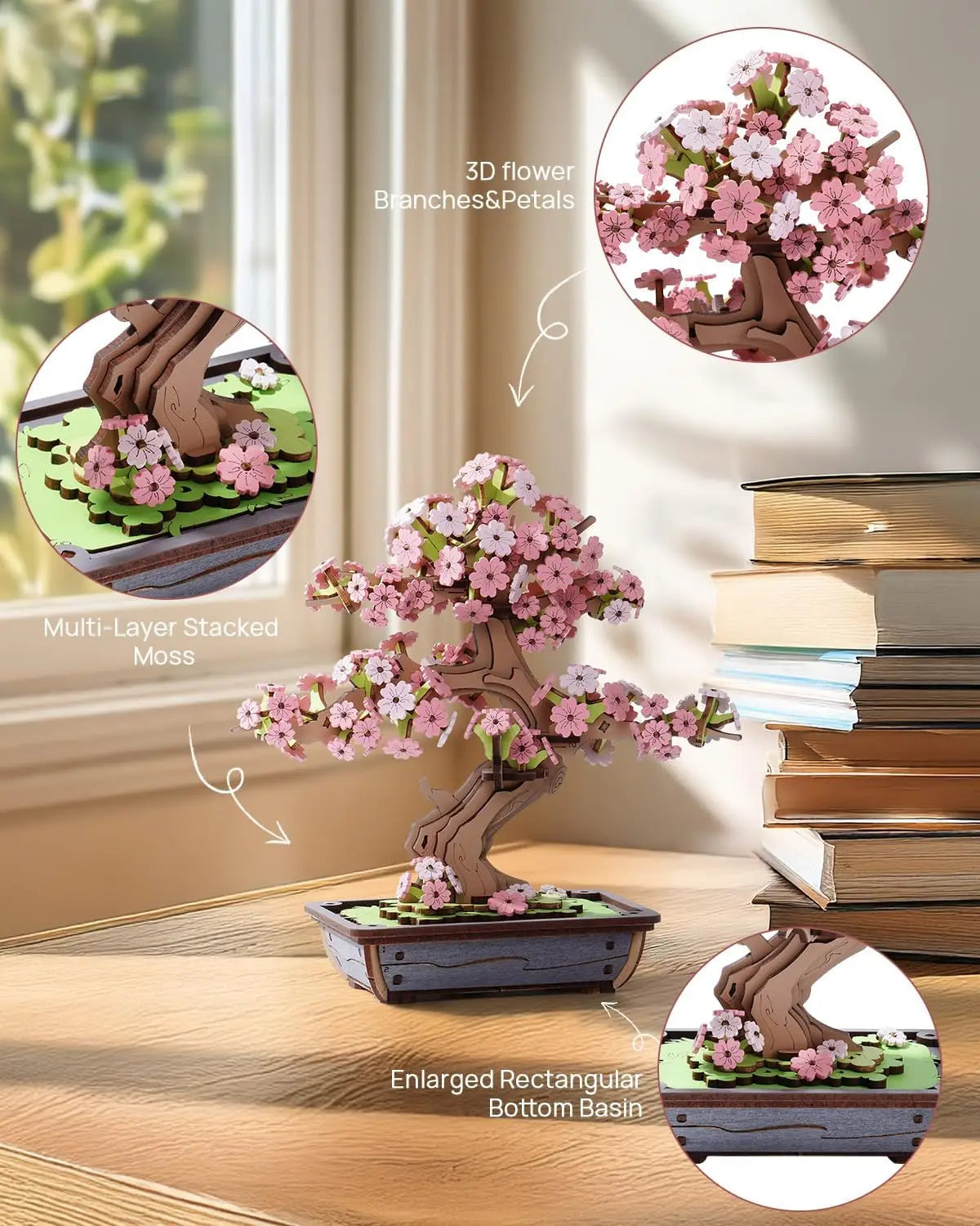 Robotime rolife diy wooden sakura bonsai 3d puzzle crafts flower gift for mom wife friends