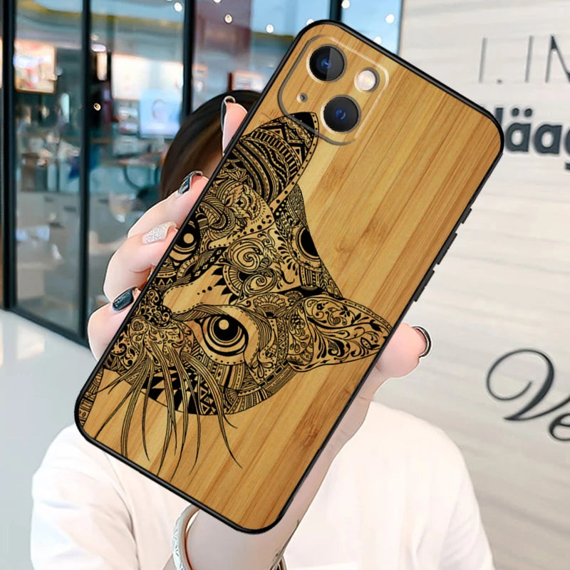 Natural bamboo wood pattern print phone case on for iphone 13 12 11 14 15 16 pro max plus xr x xs max soft back cover