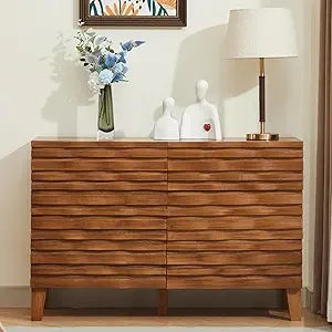 Solid wood face 6 drawer dresser,mid century modern dresser with chest,flutted chest of drawers moire patten