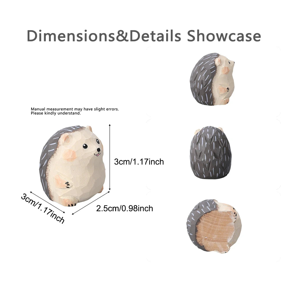 Christmas decoration hedgehogs figurines handmade wood carving ornaments small animal handcrafted wooden - light grey