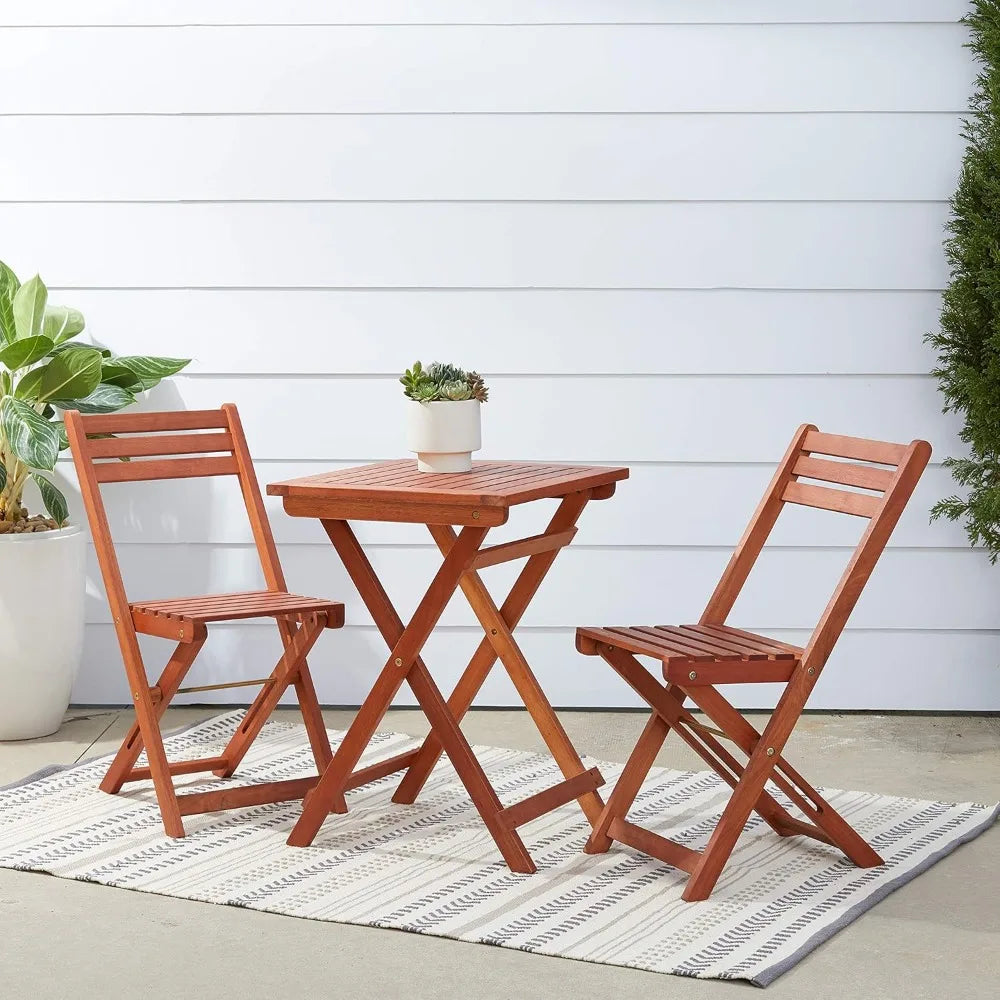Outdoor folding bistro set with square table and two chairs wooden - straight / united states - chair