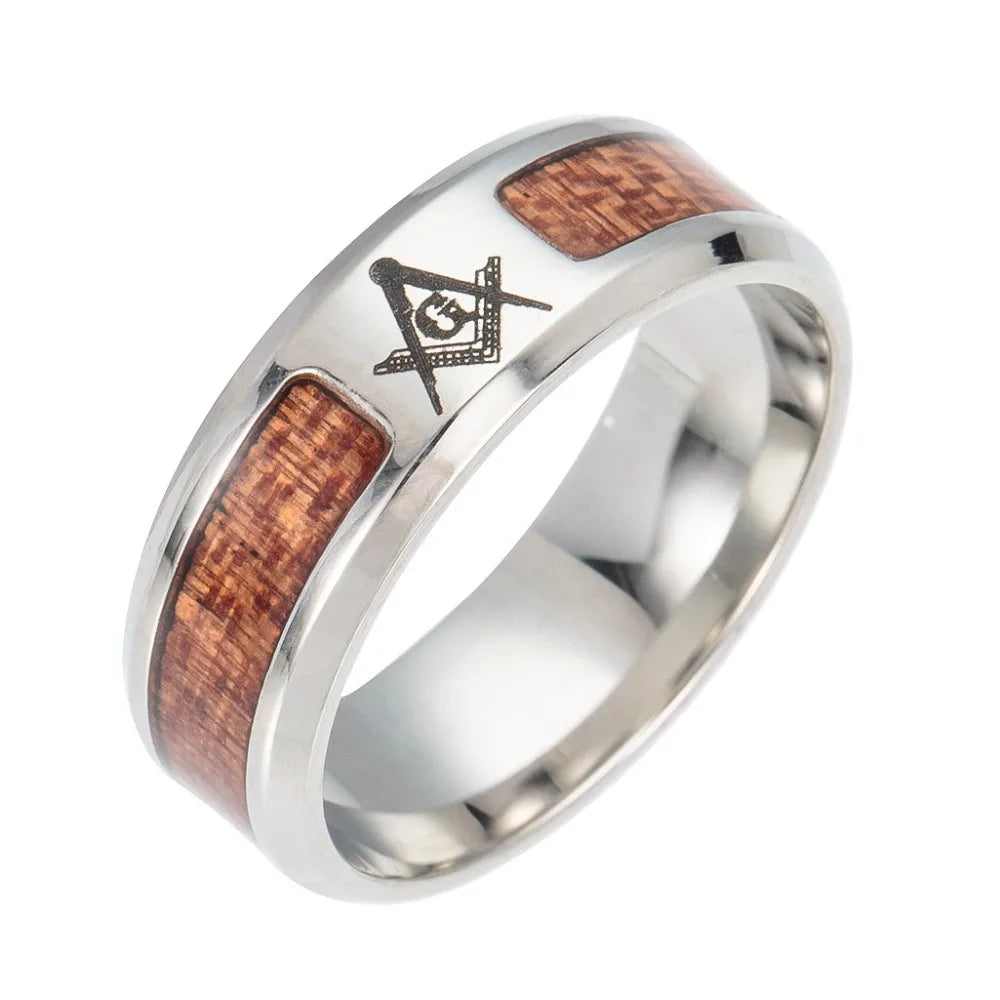 Asgard crafted handcrafted stainless steel celtic tree of life and wood inset wedding ring