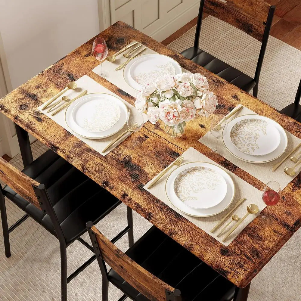 Ironck dining table set for 4 wood kitchen with upholstered chairs room and small spaces rustic brown