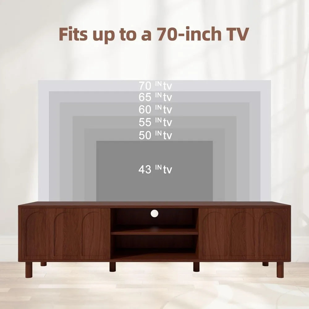 Tv stand for tvs up to 70’’ entertainment center with large storage living room media console sliding doors and adjus