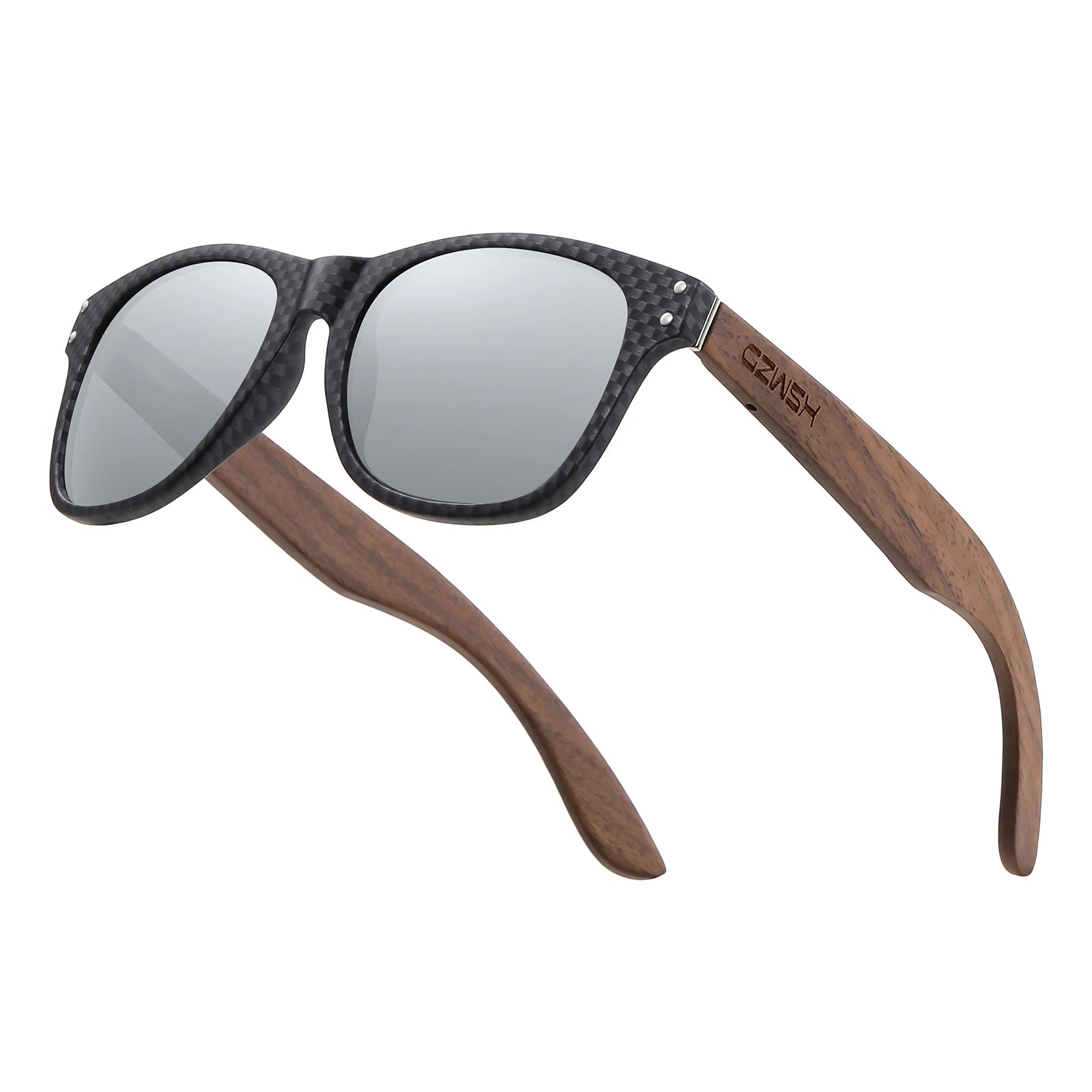 Gm natural wooden sunglasses men’s polarized fashion walnut sunglasses carbon fiber 8010 - silver