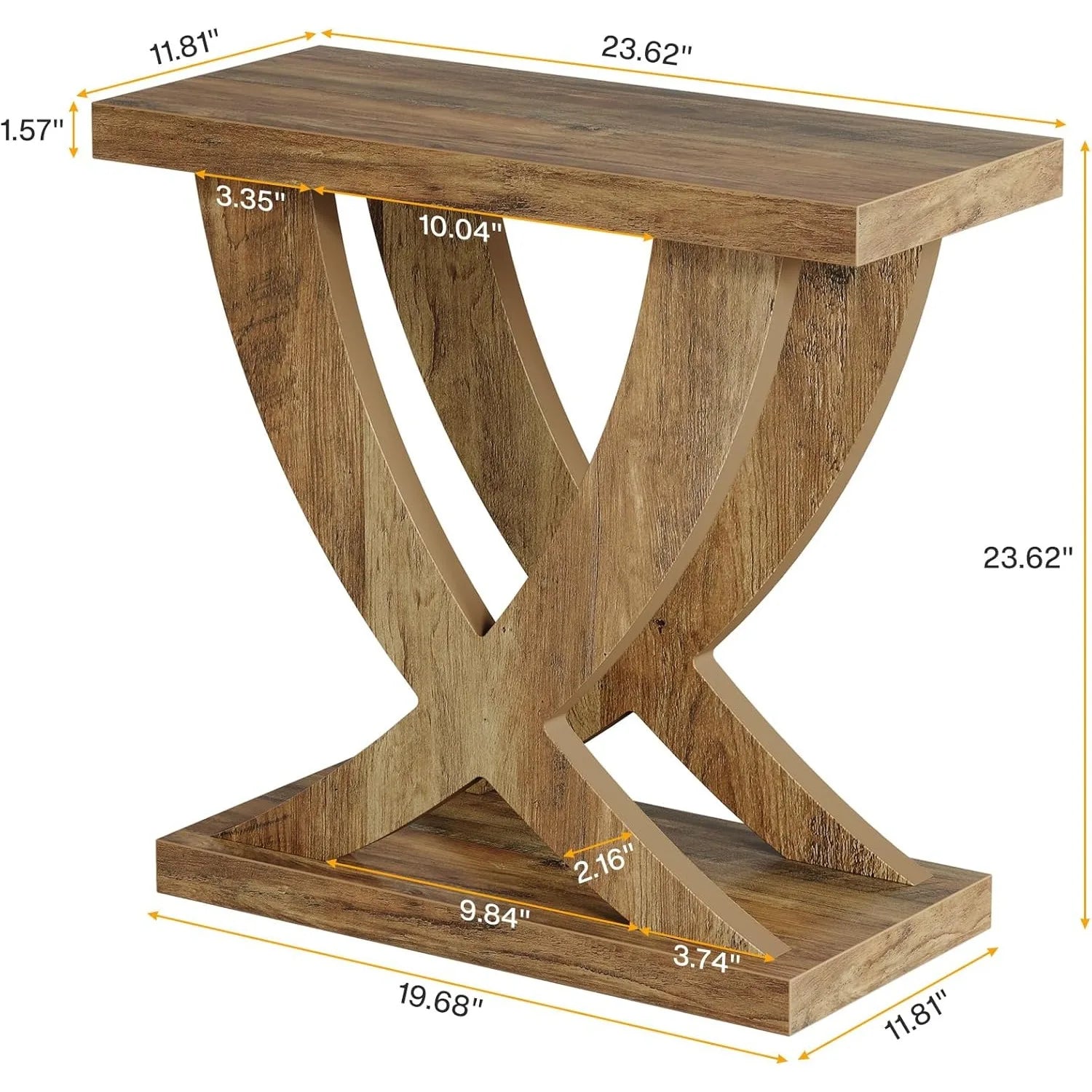 Wood end side table for living room night stand bedroom with cross fishtail support farmhouse nightstand small spaces