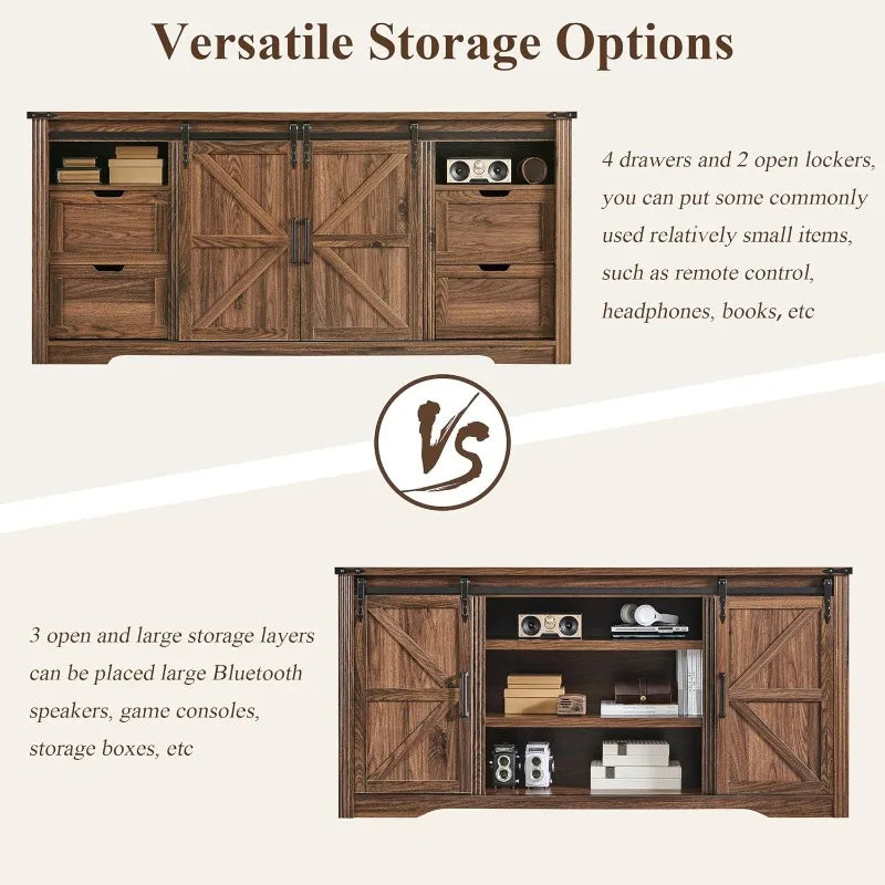 Farmhouse tv stand for 75+ inch 32’’ tall entertainment center w/4 drawers & sliding barn door - united states